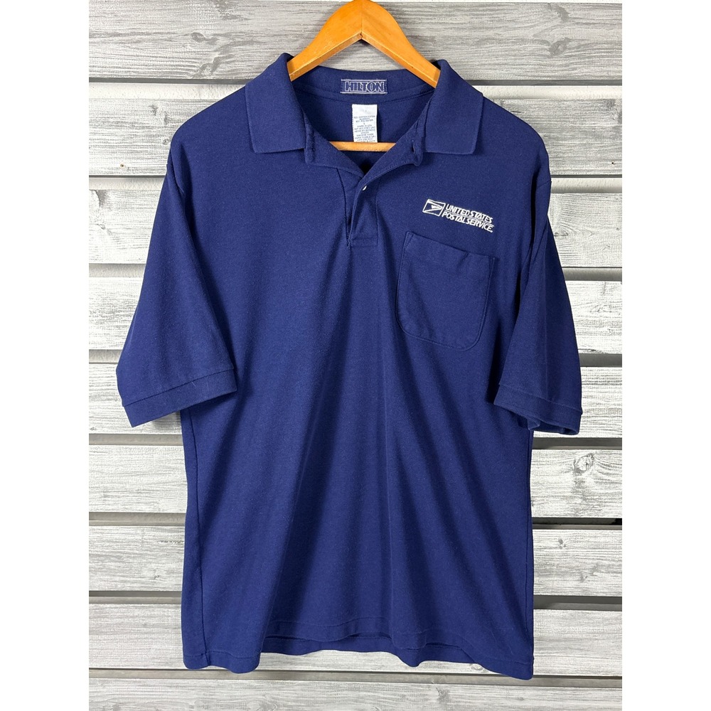Vtg 90s USPS United States Postal Office Blue Polo Shirt Mens M Single Stitch